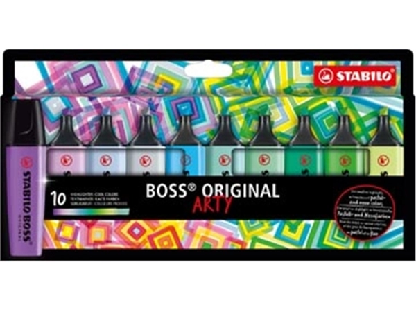 Een STABILO BOSS ORIGINAL markeerstift Arty, kartonnen etui van 10 stuks in geassorteerde kleuren koop je bij Muys Kantoor & Kado