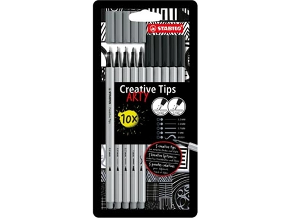 Een STABILO Creative Tips ARTY, geassorteerde punten, pak van 10 stuks, grijs/zwart koop je bij Muys Kantoor & Kado