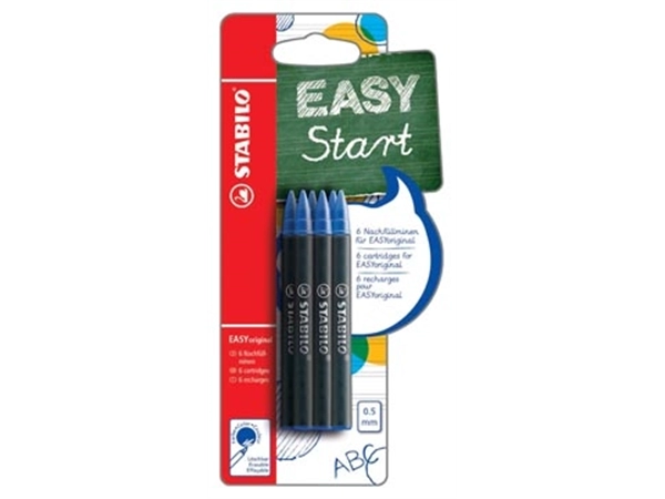 Een STABILO EASYoriginal rollervulling, medium, 0,5mm, blister van 6 stuks, blauw koop je bij Muys Kantoor & Kado