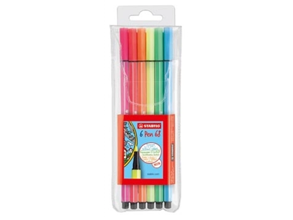 Een STABILO Pen 68 Neon, etui van 6 stiften in geassorteerde kleuren koop je bij Muys Kantoor & Kado