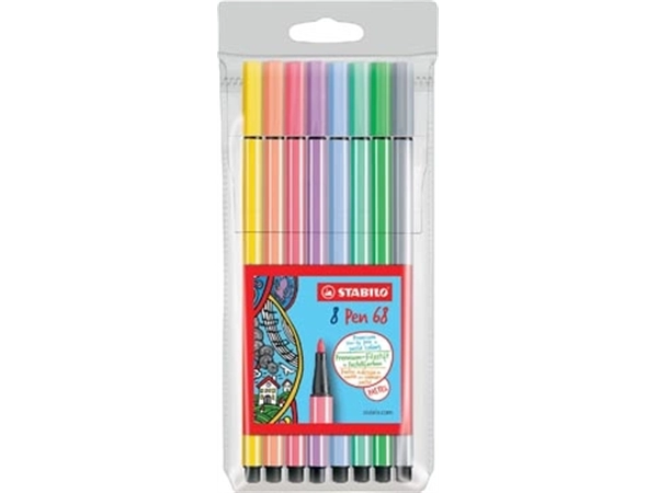 Een STABILO Pen 68 PastelParade viltstift, etui van 8 stuks in geassorteerde kleuren koop je bij Muys Kantoor & Kado