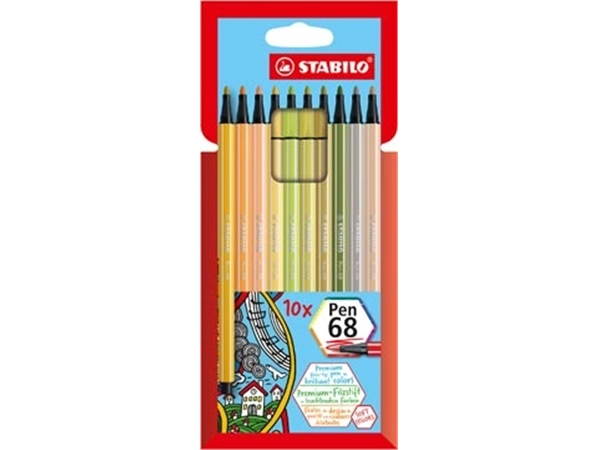 Een STABILO Pen 68 viltstift, kartonnen etui van 10 stuks in geassorteerde zachte kleuren koop je bij Muys Kantoor & Kado