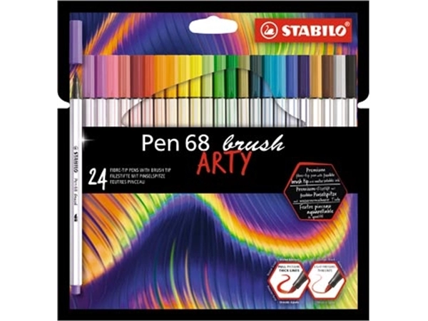 Een STABILO pen 68 brush ARTY, etui van 24 stuks, assorti koop je bij Muys Kantoor & Kado