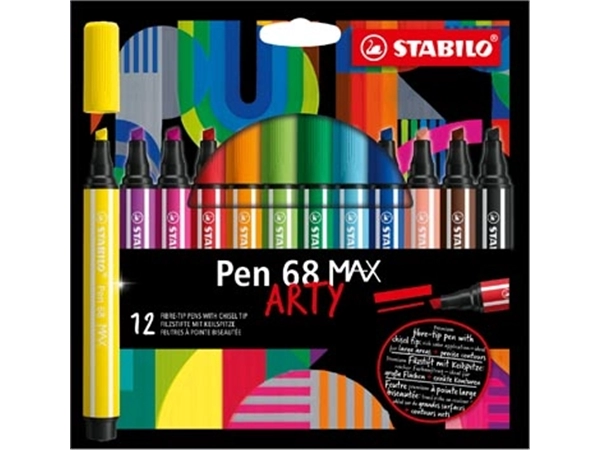 Een STABILO pen 68 viltstift MAX ARTY, etui van 12 stuks, assorti koop je bij Muys Kantoor & Kado