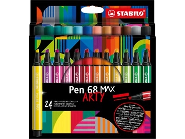 Een STABILO pen 68 viltstift MAX ARTY, etui van 24 stuks, assorti koop je bij Muys Kantoor & Kado