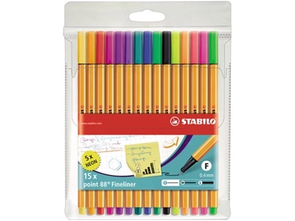 Een STABILO point 88 fineliner, etui van 15 stuks in geassorteerde kleuren koop je bij Muys Kantoor & Kado