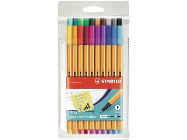 Een STABILO point 88 fineliner, etui van 20 stuks in geassorteerde kleuren koop je bij Muys Kantoor & Kado