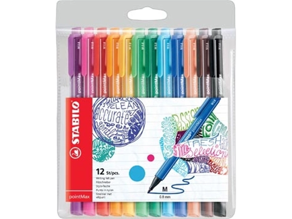 Een STABILO pointMax schrijfstift, 0,8 mm, etui van 12 stuks in geassorteerde kleuren koop je bij Muys Kantoor & Kado