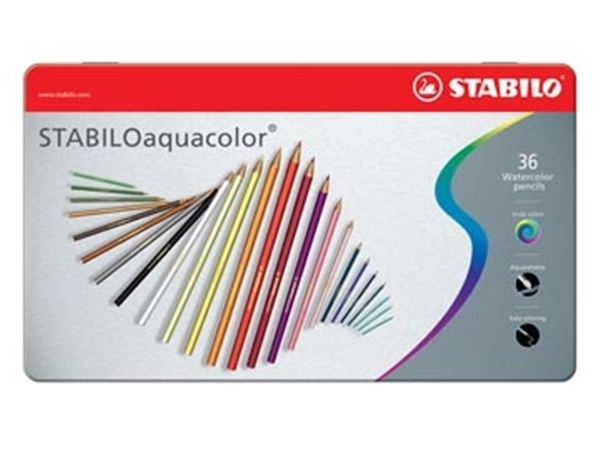 Een STABILOaquacolor kleurpotlood, metalen doos van 36 stuks in geassorteerde kleuren koop je bij Muys Kantoor & Kado