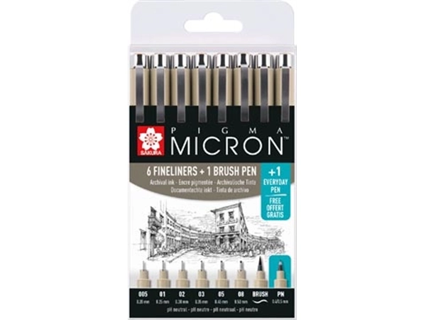 Een Sakura tekenstift Pigma Micron set van 7+1, zwart koop je bij Muys Kantoor & Kado