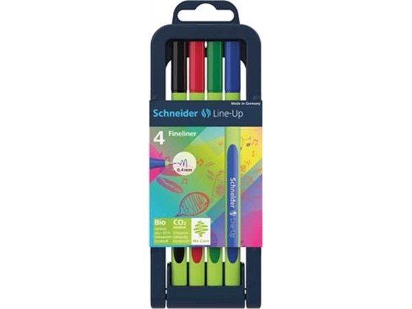 Een Schneider fineliner Line-Up, etui van 4 stuks in geassorteerde kleuren koop je bij Muys Kantoor & Kado