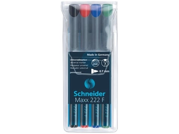 Een Schneider permanent marker Maxx 222, etui van 4 stuks in geassorteerde kleuren koop je bij Muys Kantoor & Kado