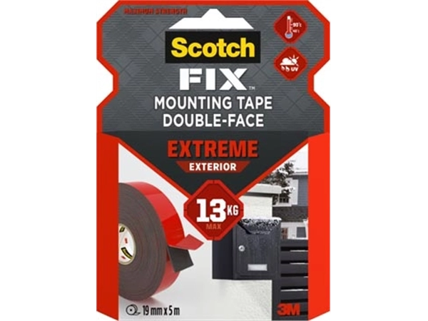 Een Scotch Fix Extreme Exterior montagetape, ft 19 mm x 5 m, draagt tot 13 kg koop je bij Muys Kantoor & Kado