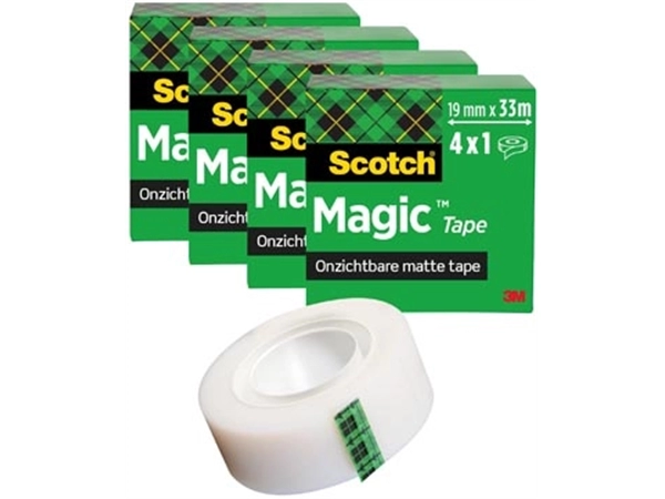 Een Scotch Magic Tape plakband ft 19 mm x 33 m, pak van 4 rollen koop je bij Muys Kantoor & Kado