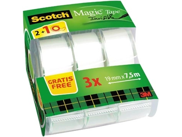 Een Scotch Magic onzichtbaar plakband, 2 rollen, 19 mm x 7,5 m + 1 Gratis plakbandhouder koop je bij Muys Kantoor & Kado