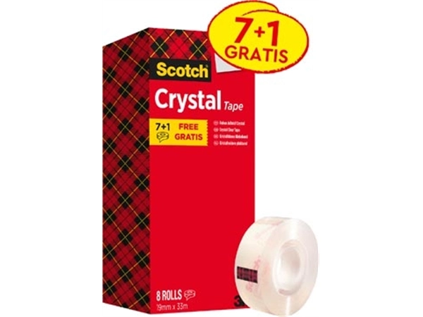 Een Scotch plakband Crysal Tape, ft 19 mm x 33m, 1 x value pack met 8 rollen waarvan 1 gratis koop je bij Muys Kantoor & Kado