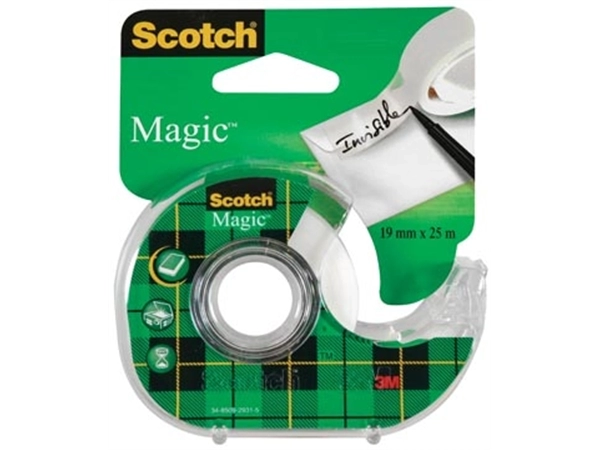 Een Scotch plakband Magic Tape ft 19 mm x 25 m, blister met dispenser en 1 rolletje koop je bij Muys Kantoor & Kado