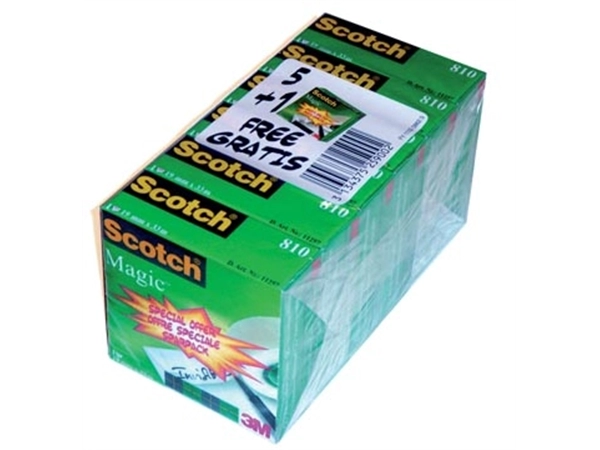 Een Scotch plakband Magic Tape ft 19 mm x 33 m, pak van 6 rollen koop je bij Muys Kantoor & Kado