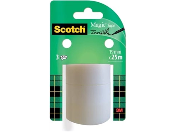 Een Scotch plakband Magic tape, 19 mm x 25 m, 3 rollen koop je bij Muys Kantoor & Kado