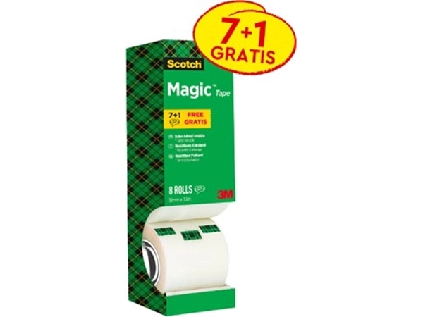 Een Scotch plakband Scotch Magic Tape value pack met 8 rollen waarvan 1 gratis koop je bij Muys Kantoor & Kado