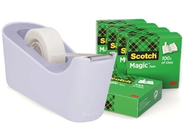 Een Scotch verzwaarde plakbandafroller inclusief 6 rollen Scotch magic tape, lavendel koop je bij Muys Kantoor & Kado