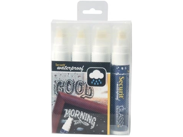 Een Securit Waterproof krijtmarker large wit, blister met 4 stuks koop je bij Muys Kantoor & Kado