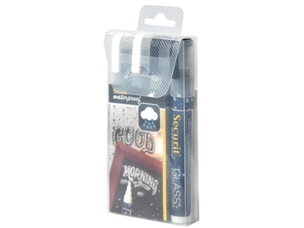 Een Securit Waterproof krijtmarker medium zwart/wit, blister met 4 stuks koop je bij Muys Kantoor & Kado