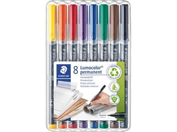 Een Staedtler Lumocoler 313, OHP-marker, permanent, 0,4 mm, etui van 8 stuks in geassorteerde kleuren koop je bij Muys Kantoor & Kado