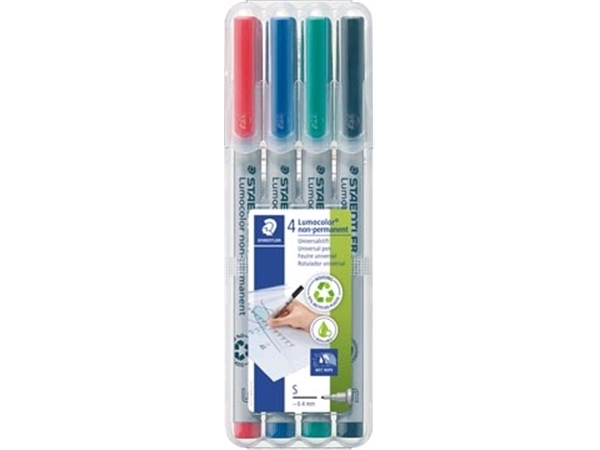 Een Staedtler Lumocolor 311, OHP-marker, non permanent, 0,4 mm, box van 4 stuks in geassorteerde kleuren koop je bij Muys Kantoor & Kado