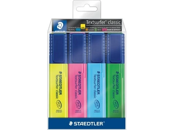 Een Staedtler Markeerstift Textsurfer Classic, etui van 4 stuks: geel, roze, blauw en groen koop je bij Muys Kantoor & Kado