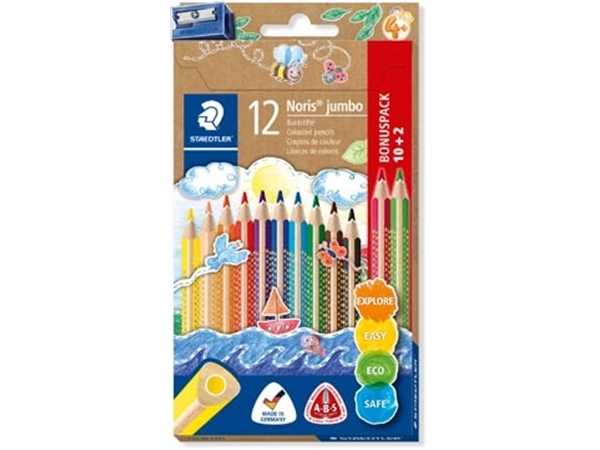 Een Staedtler Noris Jumbo kleurpotlood, etui van 10 + 2 gratis + slijper koop je bij Muys Kantoor & Kado