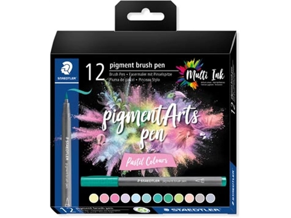 Een Staedtler Pigment Arts brush pen, etui van 12 stuks, Pastel Colours koop je bij Muys Kantoor & Kado