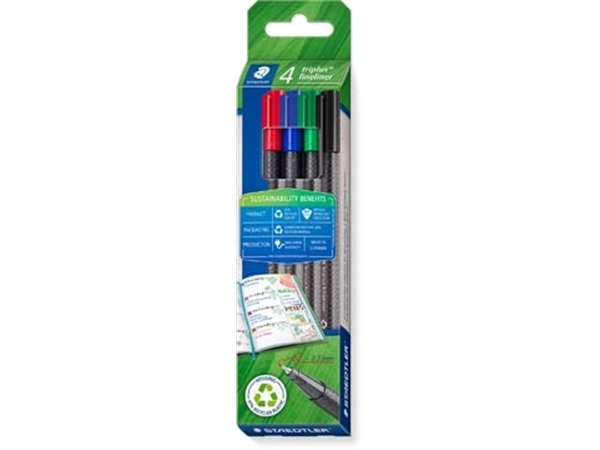 Een Staedtler Triplus fineliner eco, doosje van 4 stuks, assorti koop je bij Muys Kantoor & Kado