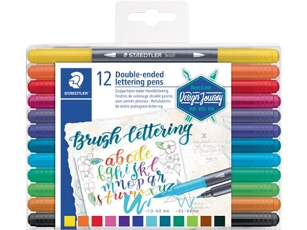 Een Staedtler brushpen Brush letter duo, doos van 12 stuks in geassorteerde kleuren koop je bij Muys Kantoor & Kado