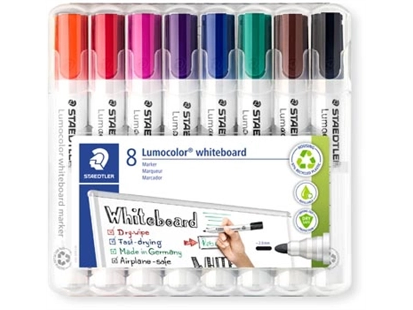 Een Staedtler whiteboardmarker Lumocolor, etui van 8 stuks in geassorteerde kleuren koop je bij Muys Kantoor & Kado