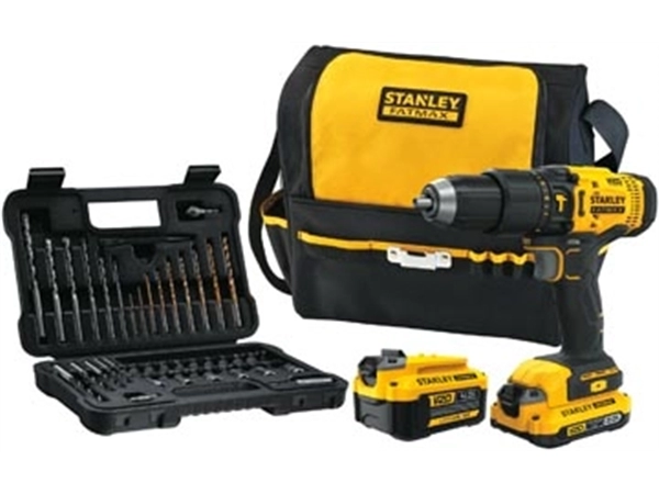 Een Stanley Fatmax schroefklopboormachine 18V, met 2 accu's, softbag en 50-delige accessoireset koop je bij Muys Kantoor & Kado