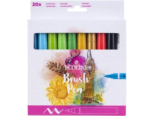 Een Talens Ecoline Brush pen, etui van 20 stuks, assorti koop je bij Muys Kantoor & Kado