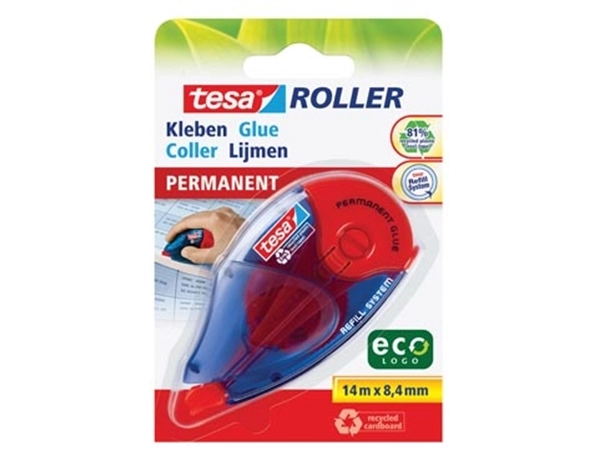 Een Tesa Roller navulbare lijmroller permanent ecoLogo, ft 8,4 mm x 14 m, op blister koop je bij Muys Kantoor & Kado