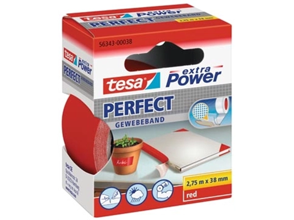 Een Tesa extra Power Perfect, ft 38 mm x 2,75 m, rood koop je bij Muys Kantoor & Kado