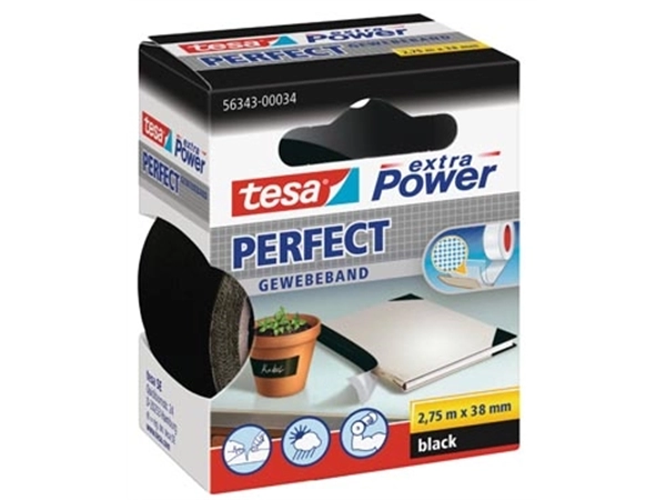 Een Tesa extra Power Perfect, ft 38 mm x 2,75 m, zwart koop je bij Muys Kantoor & Kado