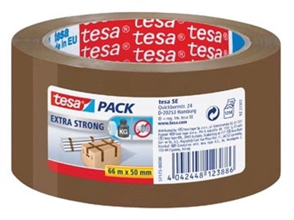 Een Tesa verpakkingsplakband Extra Strong, ft 50 mm x 66 m, PVC, bruin koop je bij Muys Kantoor & Kado