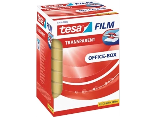 Een Tesafilm transparante tape, ft 19 mm x 66 m, 8 rolletjes koop je bij Muys Kantoor & Kado