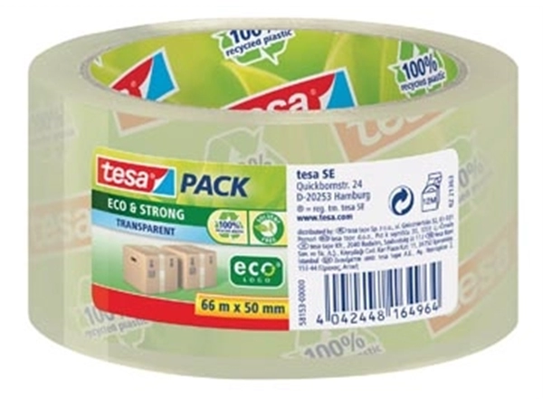 Een Tesapack eco & strong ecoLogo, ft 50 mm x 66 m, PP, transparant koop je bij Muys Kantoor & Kado