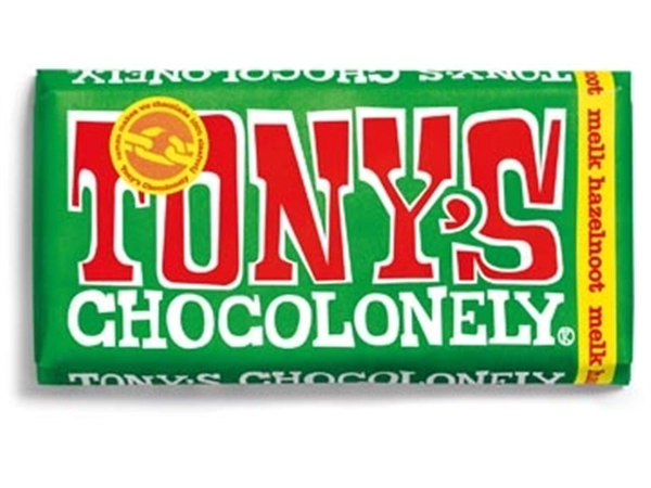 Een Tony's Chocolonely chocoladereep, 180g, hazelnoot koop je bij Muys Kantoor & Kado