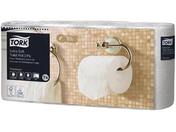 Een Tork Toiletpapier Extra Soft 3-laags, Wit, 155 Vel ,voor systeem T4, pak van 8 rollen koop je bij Muys Kantoor & Kado