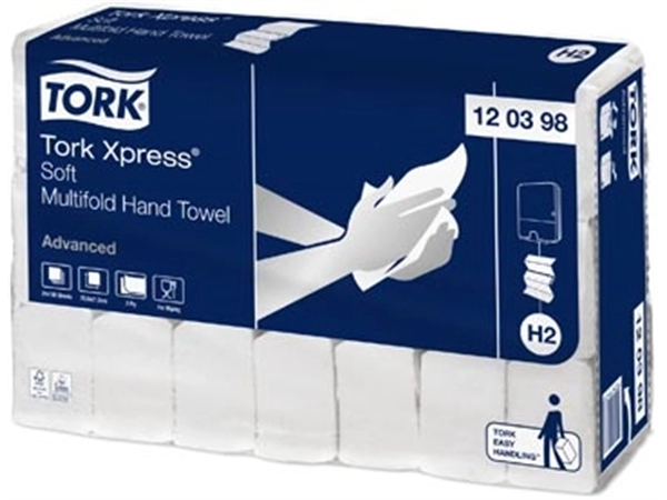 Een Tork Xpress Advanced handdoek 2-laags, systeem H2, wit, ft 25,5x21,2 cm, pak van 21 stuks koop je bij Muys Kantoor & Kado