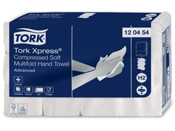 Een Tork Xpress® gecomprimeerde zachte handdoek, multifold M, Advanced, 2-laags, systeem H2, 12 x 200 vel koop je bij Muys Kantoor & Kado