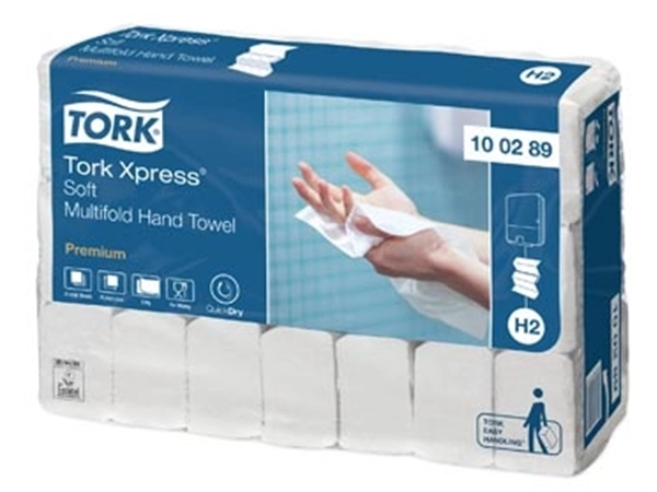 Een Tork papieren handdoeken Xpress, Soft, multifold, 2-laags, 150 vellen, systeem H2, pak van 21 stuks koop je bij Muys Kantoor & Kado