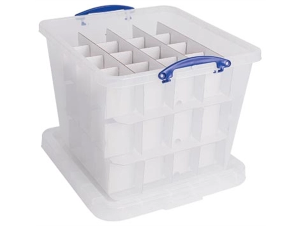 Een Really Useful Box opbergdoos, 60 l, met inzetbakje, transparant koop je bij Muys Kantoor & Kado