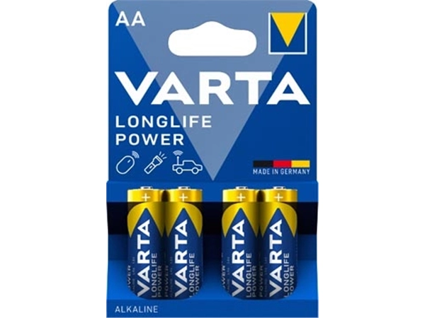 Een Varta batterij Longlife Power AA, blister van 4 stuks koop je bij Muys Kantoor & Kado